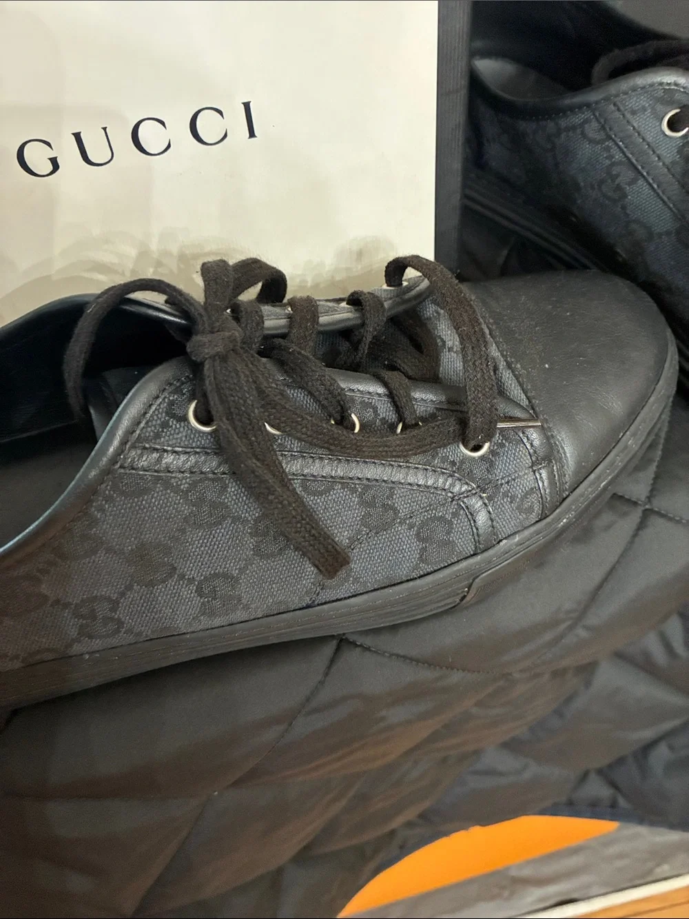 Gucci Men’s Black GG Monogram Low-Top Sneakers